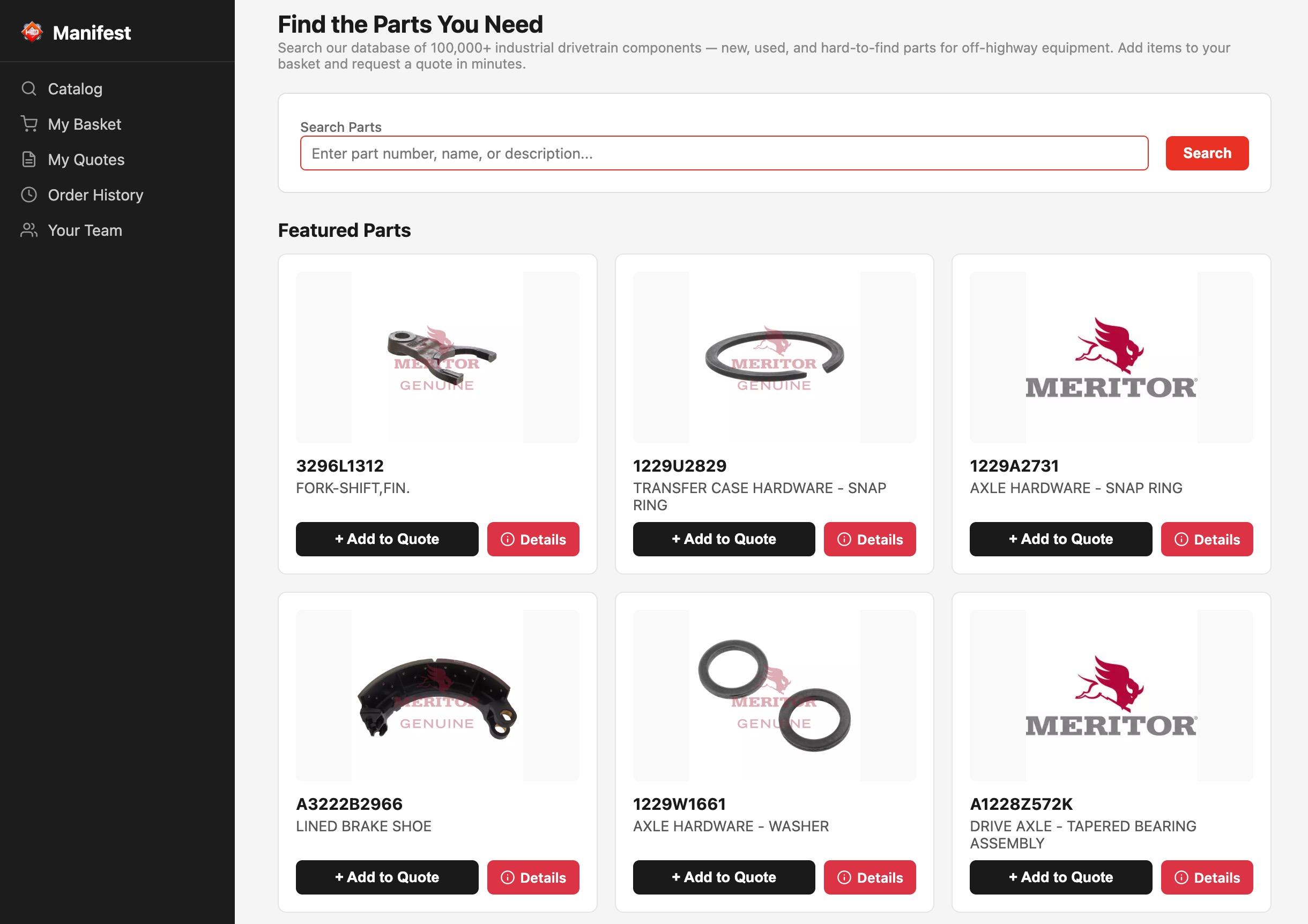 Manifest customer portal with catalog and order tracking